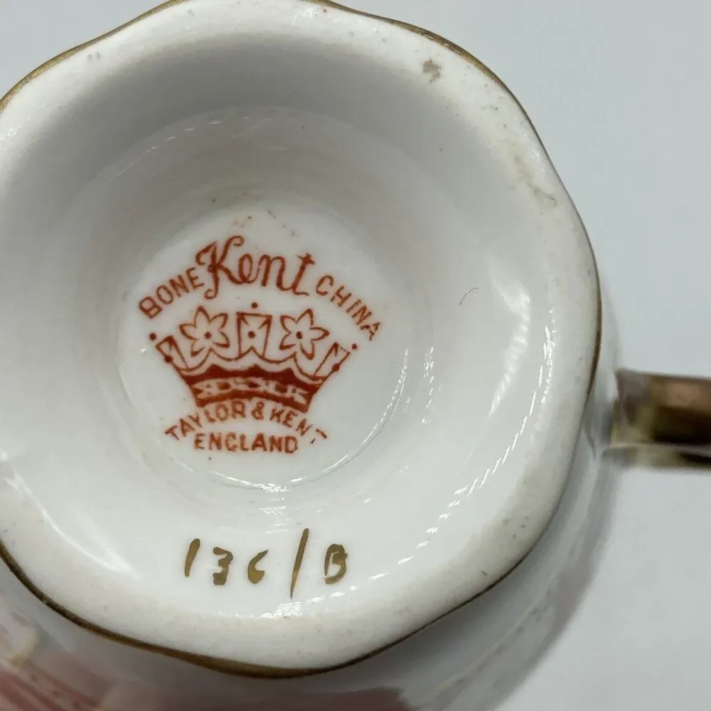 Vintage Taylor & Kent Bone China Tea Cup & Saucer Greek Figures Red Gold England